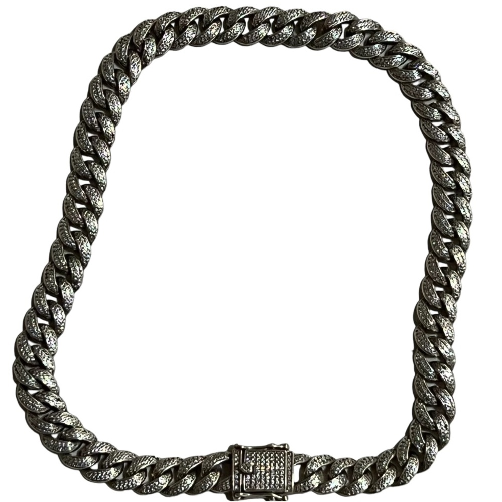 Sterling Silver 16/17” Miami Cuban Link w/ Cubic Zirconia Stones